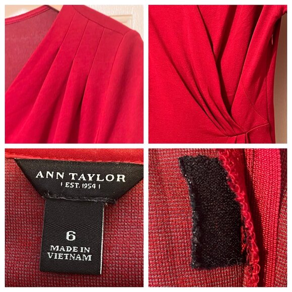 Ann Taylor Size 6 Red Dress Body Con Hidden Side Zip Long Sleeves Foe wrap skirt - Picture 5 of 16
